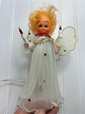 Vintage Angel Tree Topper Doll Lighted White  Gold Grandmacore